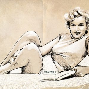 Sketch of Marilyn Monroe with pencil, pen and watercolors