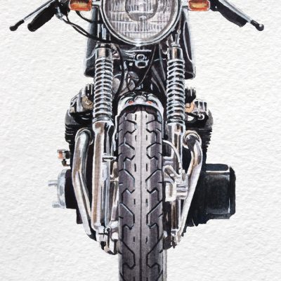 Watercolor illustration of Honda Cb750 Four cafe racer classic